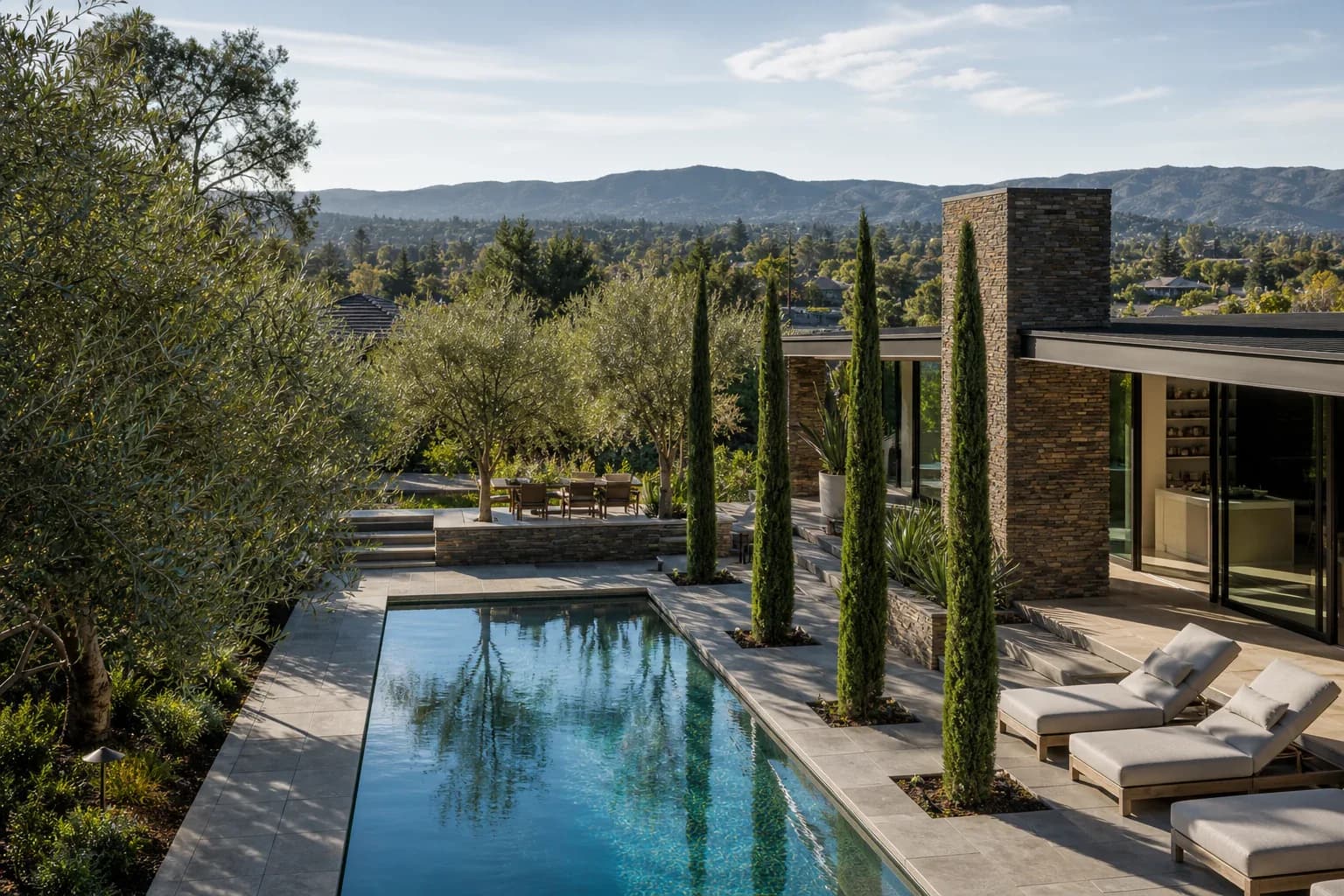 Foothill residence framed by mature trees in Cupertino.