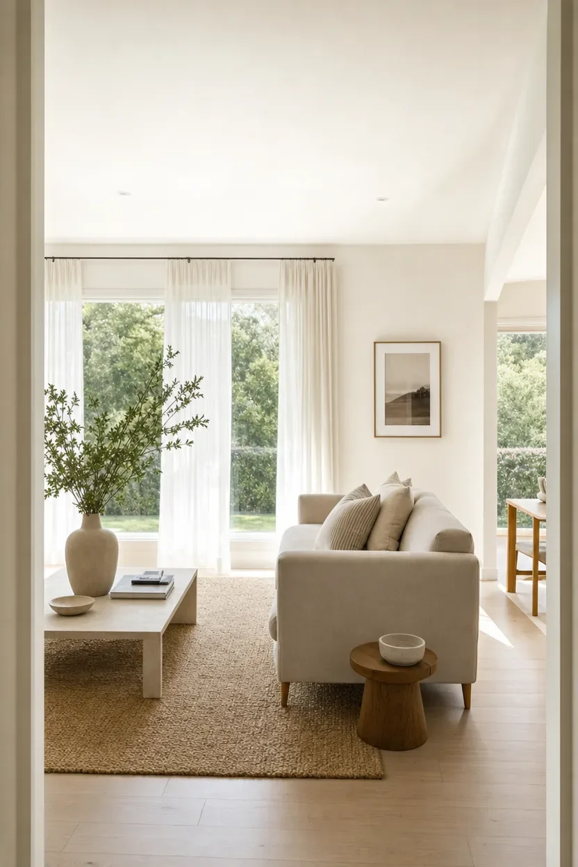 Prepared Peninsula interior with pale oak floors and natural light.