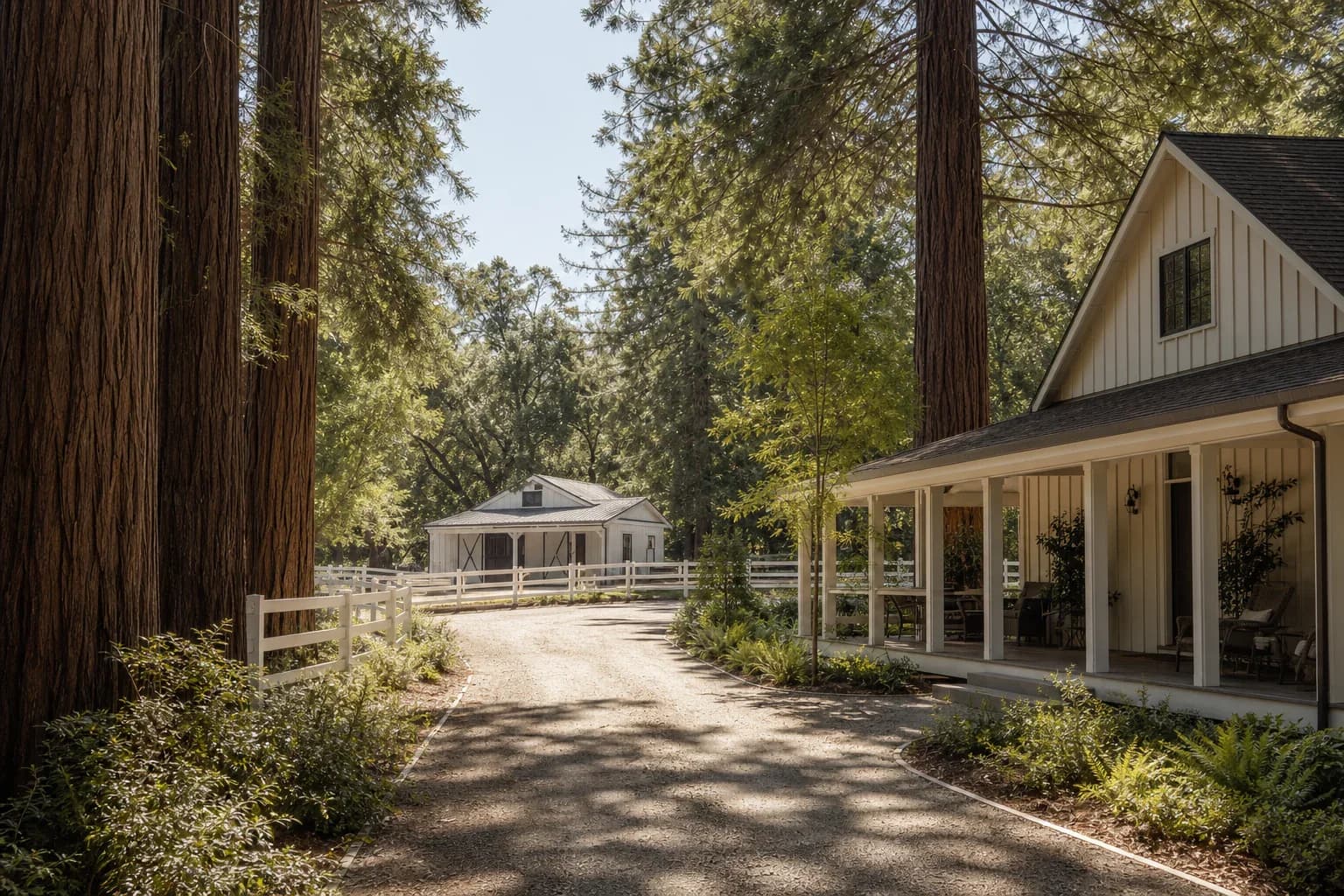 Equestrian property among redwoods in Woodside.
